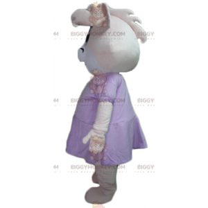 BIGGYMONKEY™ Maskotdräkt Rosa och vit flodhästgris i klänning -