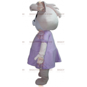 BIGGYMONKEY™ Maskotdräkt Rosa och vit flodhästgris i klänning -