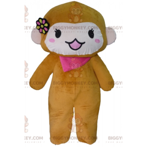 Brun og lyserød abe BIGGYMONKEY™ maskotkostume med tørklæde og