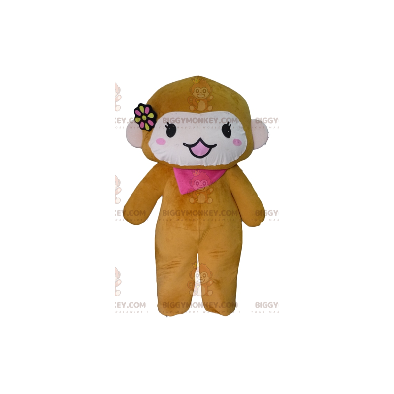 Disfraz de mascota mono marrón y rosa BIGGYMONKEY™ con bufanda