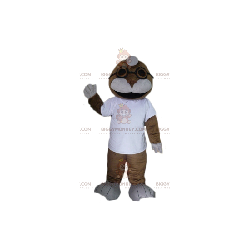 Costume de mascotte BIGGYMONKEY™ de phoque d'otarie marron et