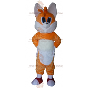 BIGGYMONKEY™ oranje en witte vos blauwe ogen mascottekostuum -