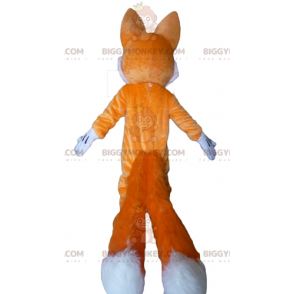 Disfraz de mascota de ojos azules de zorro naranja y blanco de