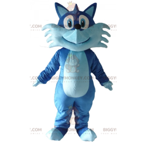 Roztomilý velmi usměvavý kostým maskota dvoubarevné modré lišky