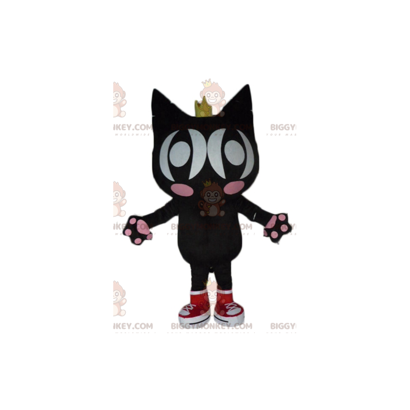 Traje de mascote BIGGYMONKEY™ Gato preto e rosa com asas e