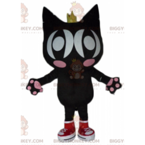 BIGGYMONKEY™ Costume da mascotte Gatto nero e rosa con ali e