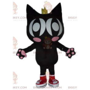 BIGGYMONKEY™ Maskotdräkt Svart och rosa katt med vingar och