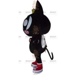 BIGGYMONKEY™ maskottiasu, musta ja vaaleanpunainen kissa, jossa