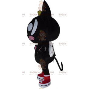 BIGGYMONKEY™ mascottekostuum zwart en roze kat met vleugels en