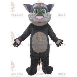 BIGGYMONKEY™ Mascot Costume Big Gray and Pink Cat with Green