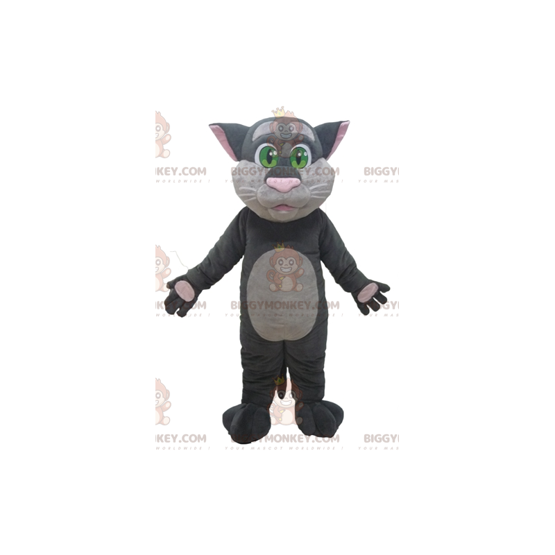 BIGGYMONKEY™ maskotkostume Stor grå og lyserød kat med grønne