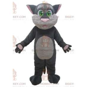 BIGGYMONKEY™ Maskotdräkt Stor grå och rosa katt med gröna ögon