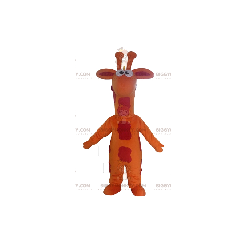 Costume de mascotte BIGGYMONKEY™ de girafe orange rouge et