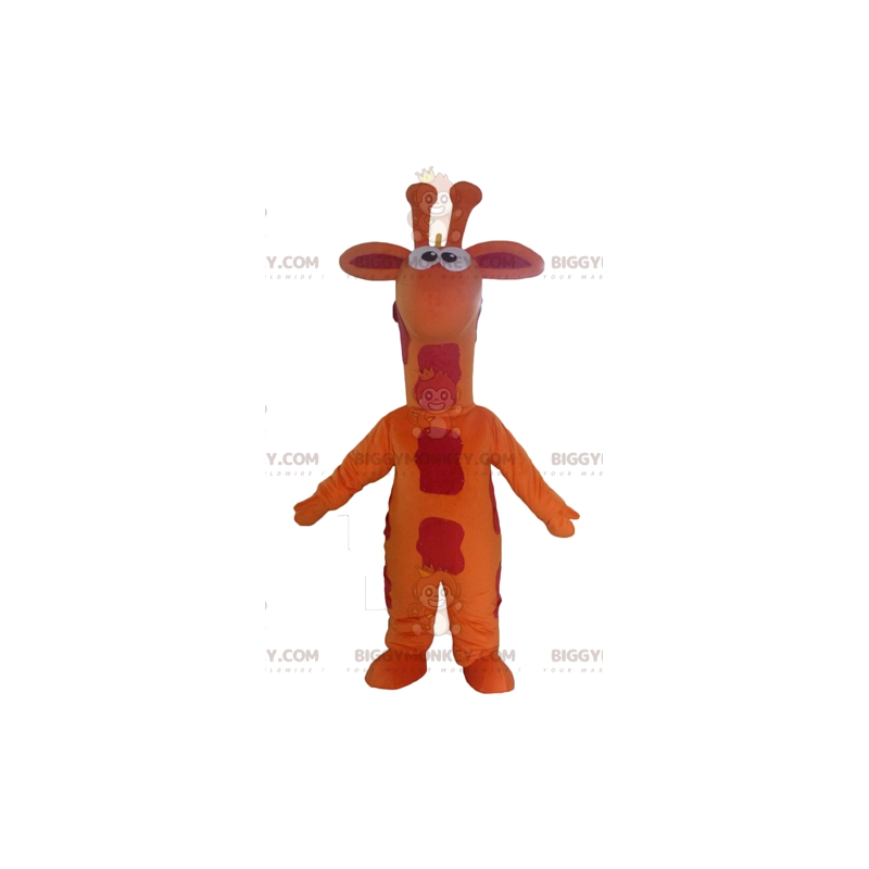 Fantasia de mascote gigante de girafa laranja vermelha e