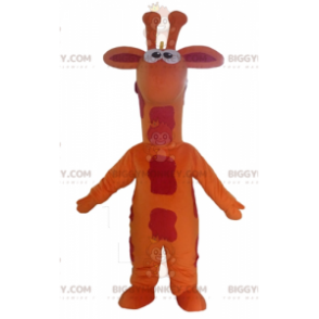 Costume de mascotte BIGGYMONKEY™ de girafe orange rouge et