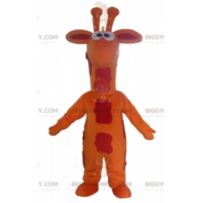 Disfraz de mascota de jirafa gigante naranja roja y amarilla
