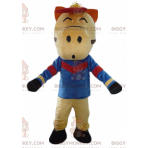 Costume de mascotte BIGGYMONKEY™ de cheval beige rouge et noir