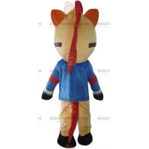 Costume de mascotte BIGGYMONKEY™ de cheval beige rouge et noir