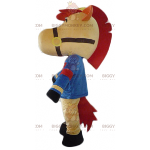 Costume de mascotte BIGGYMONKEY™ de cheval beige rouge et noir