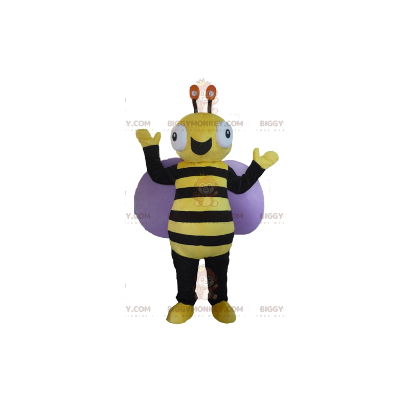 Very Smiling Black and Yellow Bee BIGGYMONKEY™ Mascot Costume –