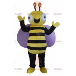 Very Smiling Black and Yellow Bee BIGGYMONKEY™ Mascot Costume -