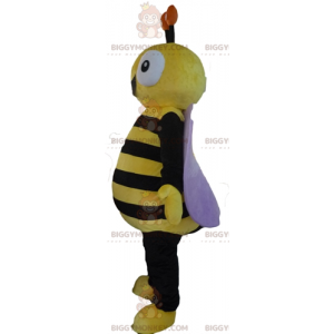 Kostium maskotka bardzo uśmiechnięta czarno-żółta pszczoła