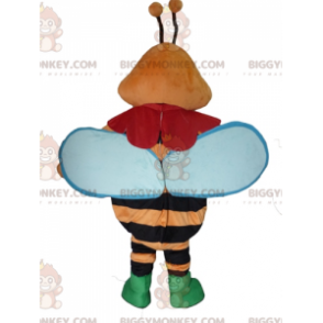 BIGGYMONKEY™ Colorful Orange Black and Blue Smiling Bee Mascot