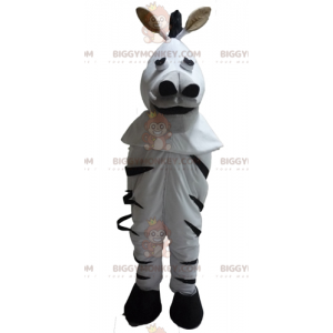 Traje de mascote de zebra preto e branco muito realista