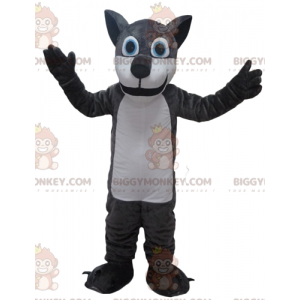 Traje de mascote de lobo gigante cinza e branco BIGGYMONKEY™ –