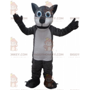 Costume da mascotte BIGGYMONKEY™ lupo gigante grigio e bianco -