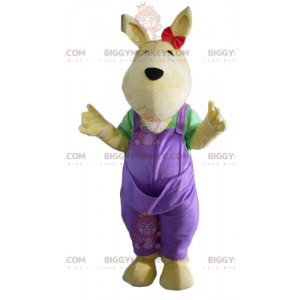 BIGGYMONKEY™ maskotkostume Gul kænguru med lilla overalls -