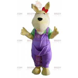 Traje de mascote BIGGYMONKEY™ Canguru amarelo com macacão roxo