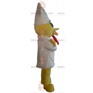 Yellow Chick BIGGYMONKEY™ maskotdräkt med förkläde och vit hatt