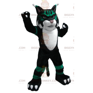 Black White and Green Cat BIGGYMONKEY™ Mascot Costume -