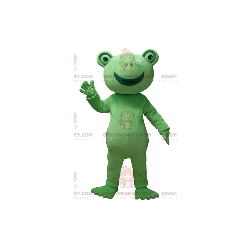 Disfraz de mascota BIGGYMONKEY™ de rana verde muy sonriente -