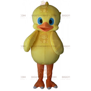 Traje de mascote de Olhos Azuis Amarelo Laranja Pintinho