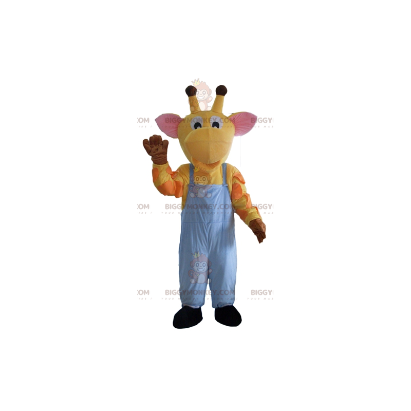 BIGGYMONKEY™ mascottekostuum geeloranje roze giraf in overall -