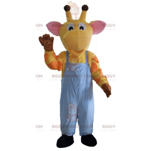 BIGGYMONKEY™ Maskotdräkt Gul Orange Rosa giraff i overall -