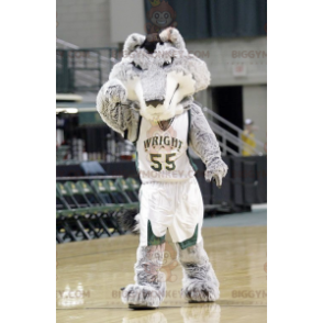Disfraz de mascota BIGGYMONKEY™ Lobo gris y blanco con atuendo