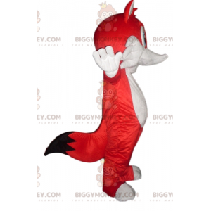 Disfraz de mascota de zorro rojo y blanco de ojos azules