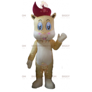 BIGGYMONKEY™ Costume da mascotte puledro giallo bianco rosso -