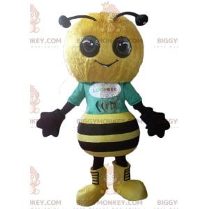 Velmi úspěšný a usměvavý kostým maskota žluté a černé včely