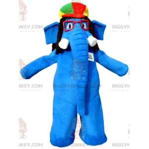 Costume da mascotte BIGGYMONKEY™ Elefante blu con occhiali e