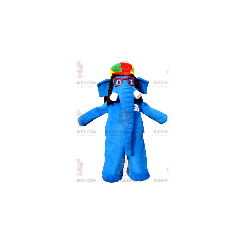 Blauwe olifant BIGGYMONKEY™ mascottekostuum met bril en