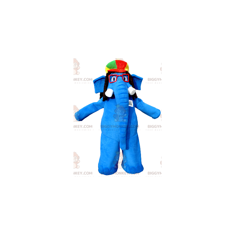 Blue Elephant BIGGYMONKEY™ Mascot Costume with Glasses and
