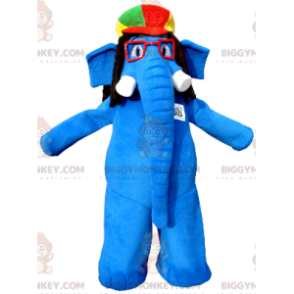 Blauer Elefant BIGGYMONKEY™ Maskottchenkostüm mit Brille und