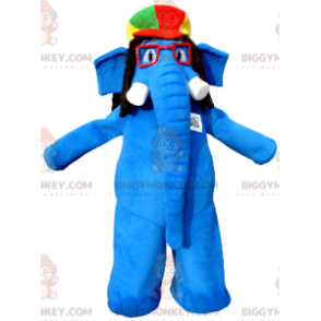 Blauwe olifant BIGGYMONKEY™ mascottekostuum met bril en