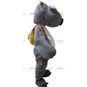 BIGGYMONKEY™ grå og hvid dyrebævermaskotkostume med taske -