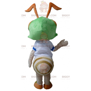 BIGGYMONKEY™ Mascot Costume of Pink Ant with Green Helmet on