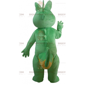 BIGGYMONKEY™ Groene en gele draak dinosaurus mascotte kostuum -
